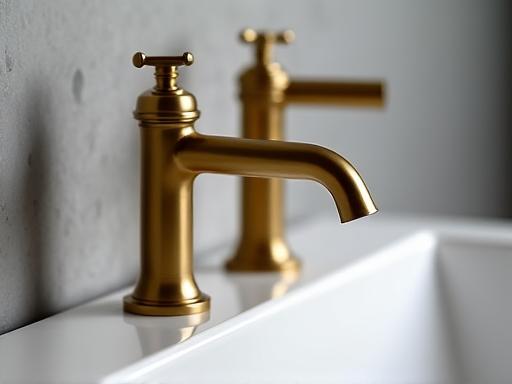 Elegant brushed brass tapware in a modern bathroom