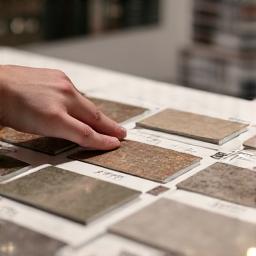 Client selecting bathroom tiles and finishes at the showroom